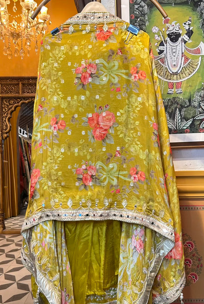 Afsheené-Noor Organza Suit (Lemon Green)