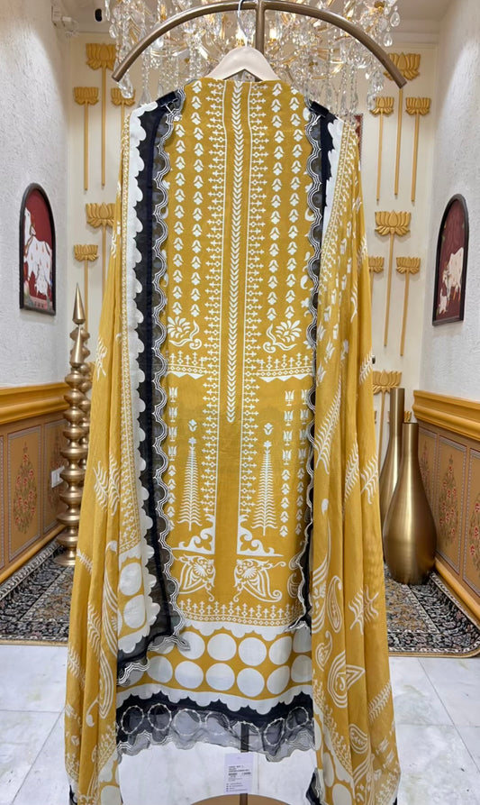 Aafiya Print Veil Suit (Yellow)