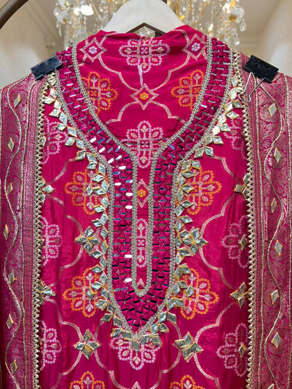 Meher Bandhej Suit (Magenta)
