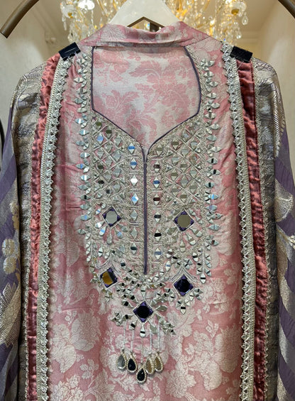 Mehroza Banarasi Brocade Suit (Pink)