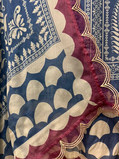 Aafiya Print Veil Suit (Blue)