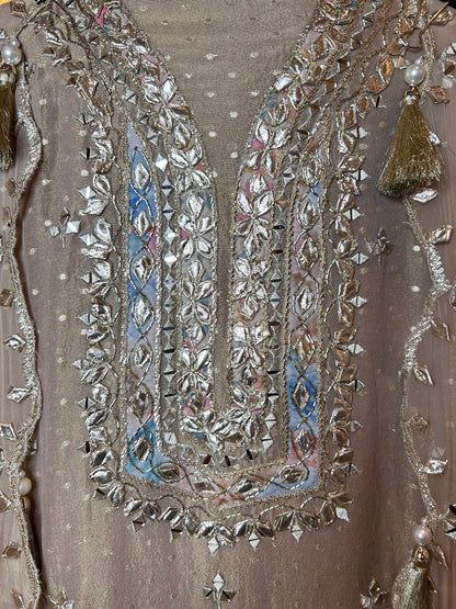 Aavira Shimmer Organza Suit (Beige)