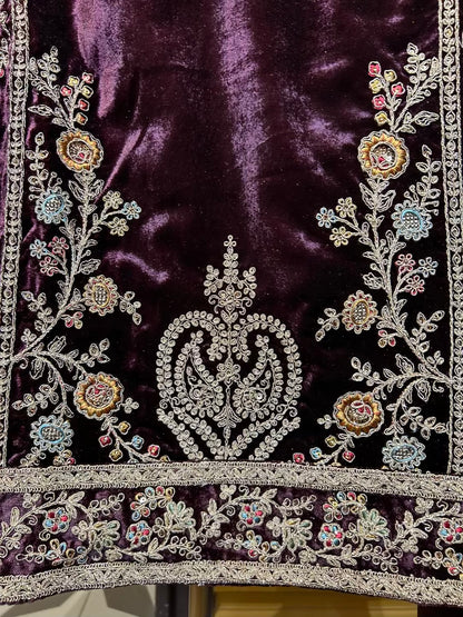 Ruhbaan Velvet Suit (Wine)