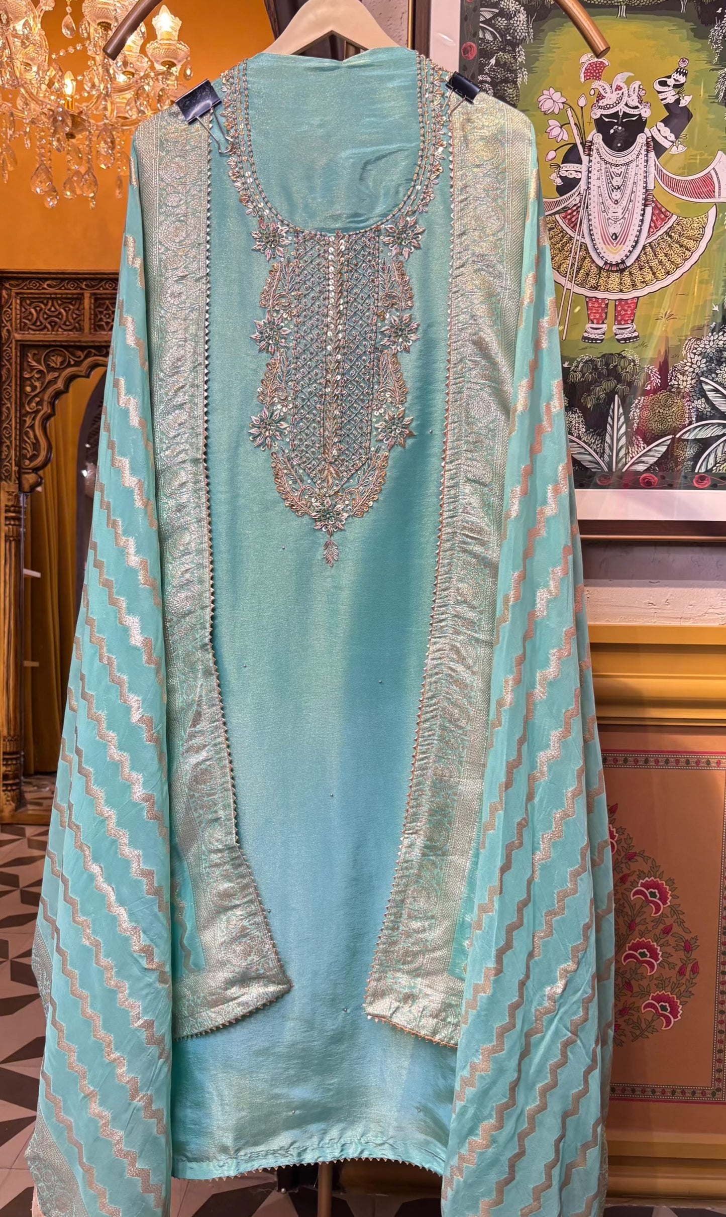 Meherbaan Silk Organza Suit (Blue)