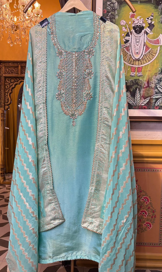 Meherbaan Silk Organza Suit (Blue)