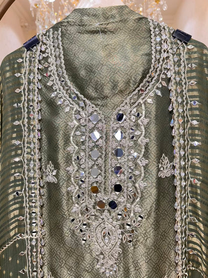 Nazneen Shimmer Dori Suit (Green)