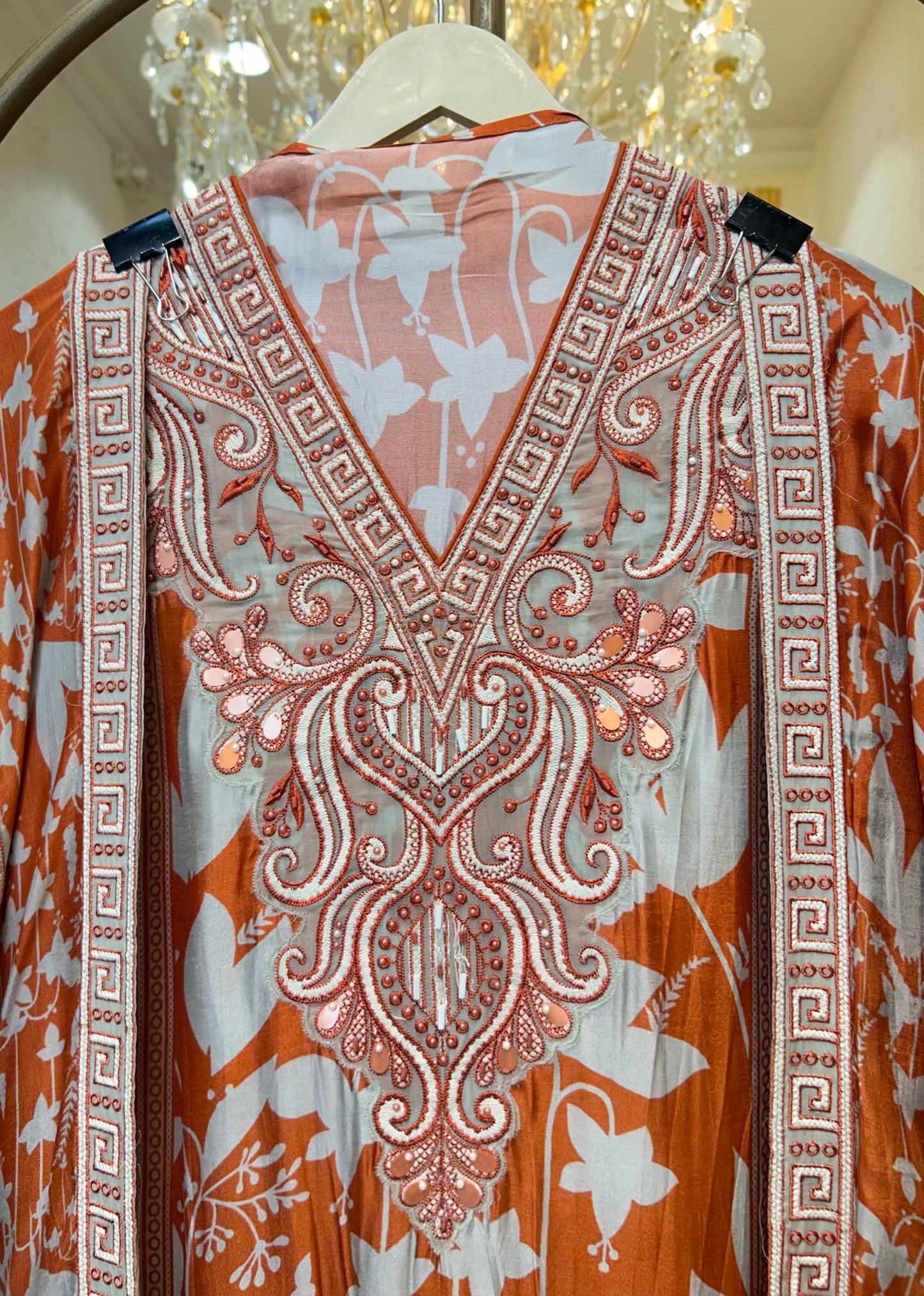 Mehruva Printed Silk Suit (Rust)