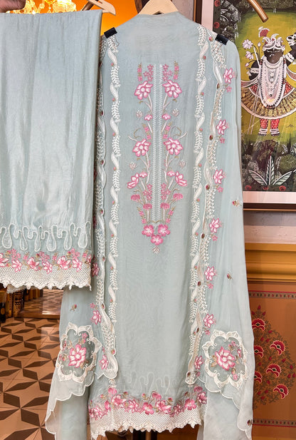 Shabnum Organza Suit (Blue)