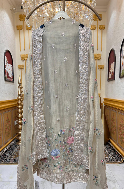 Zarisha Zari Loom Suit (Beige)