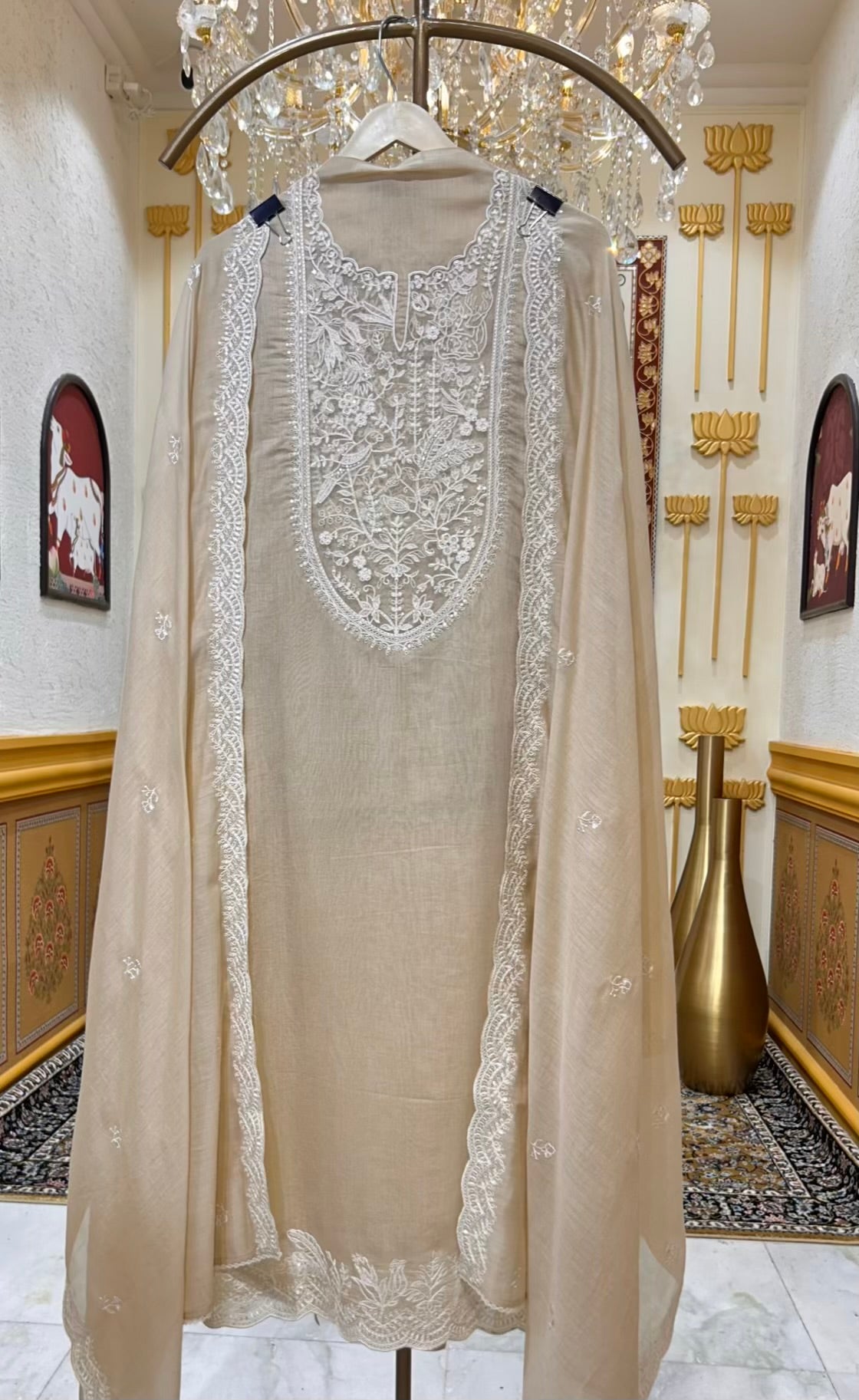 Ishara Mul Chanderi Suit (Beige)