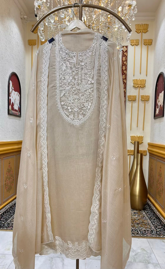 Ishara Mul Chanderi Suit (Beige)