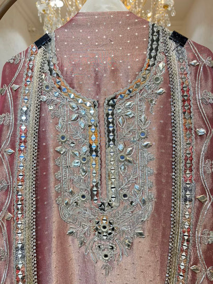 Mahzara Gota Mirror Suit (Pink)