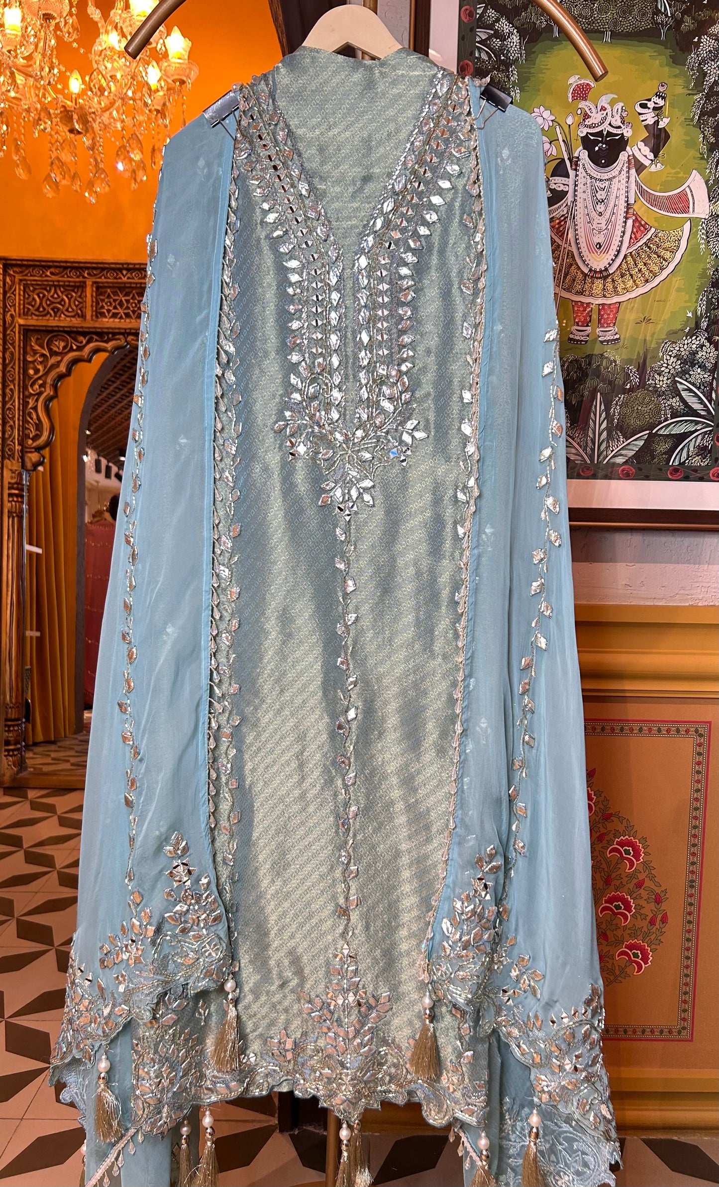 Saanvari Shimmer Organza Suit (Blue)