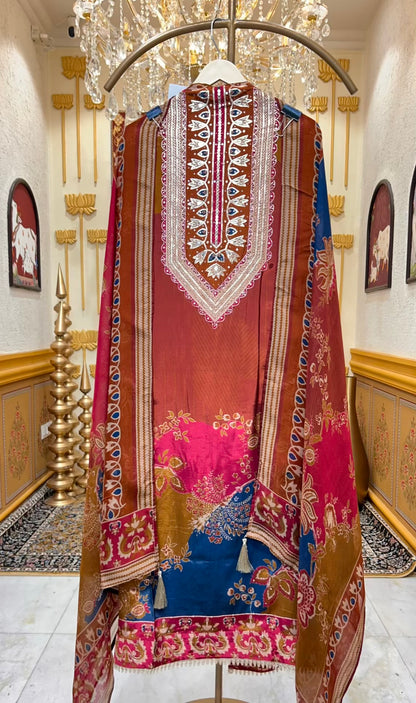 Zayleena Silk Veil Suit (Maroon)