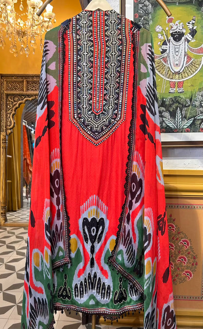 Zarehya Organza Suit (Red)