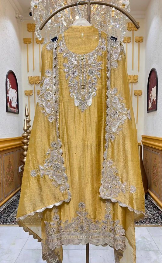 Aayra Organza Veil Suit (Mustard)