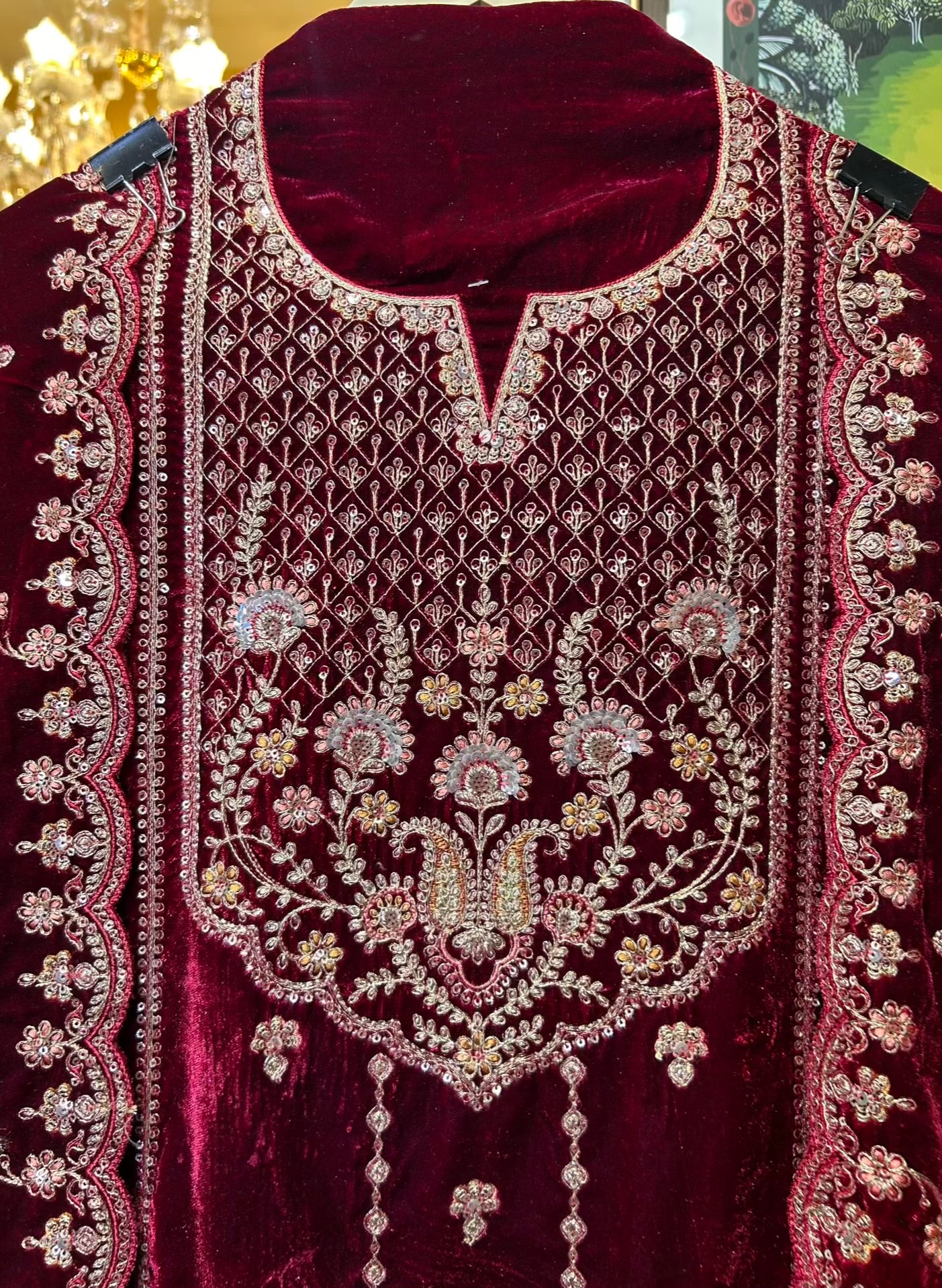 Feroza-e-Velvet Suit (Wine)