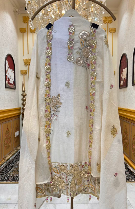 Zyrah Leather Pearl Organza Suit