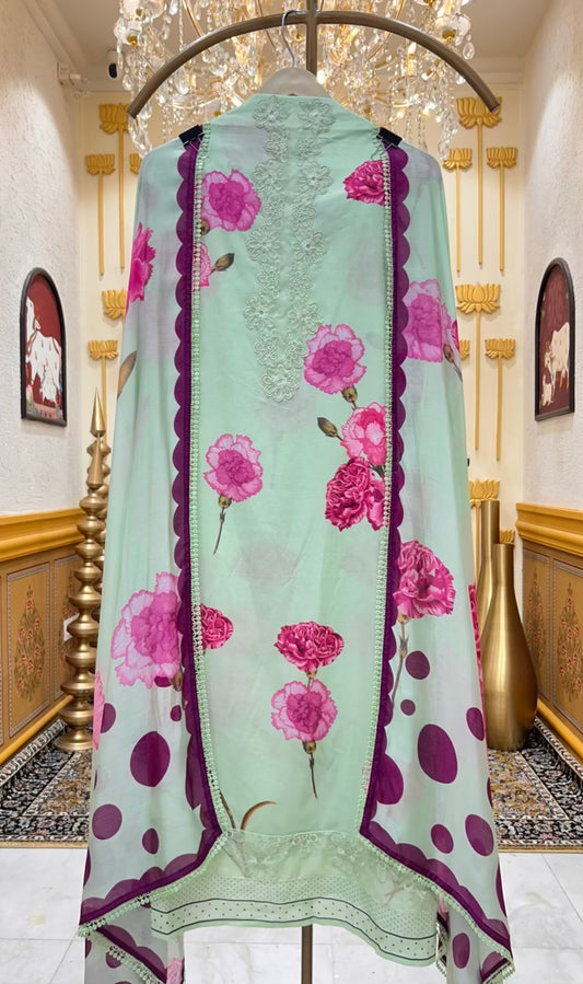 Vareesha Cotton Print Suit (Pista Green)