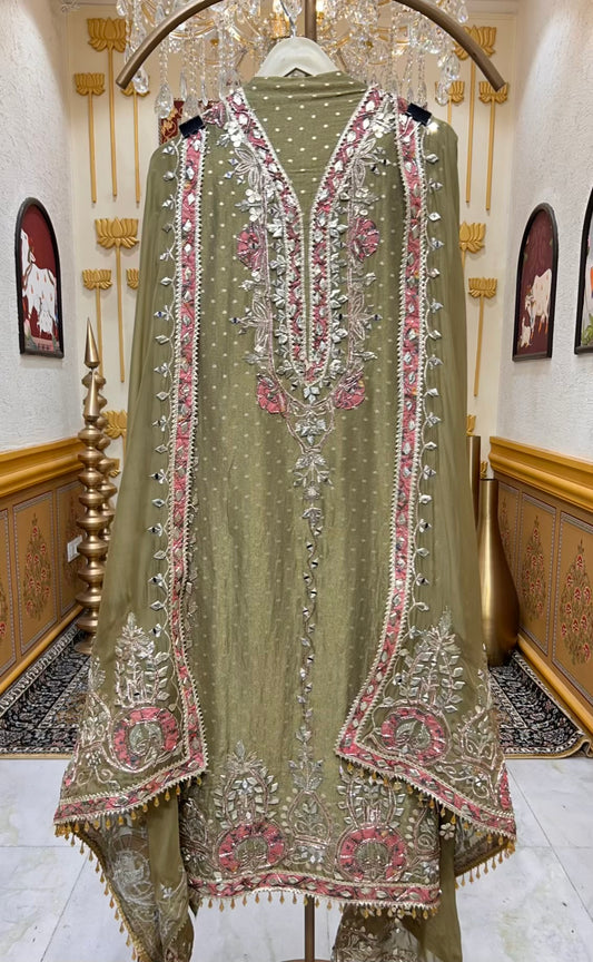 Zarvani Sheesha Veil Suit (Green)