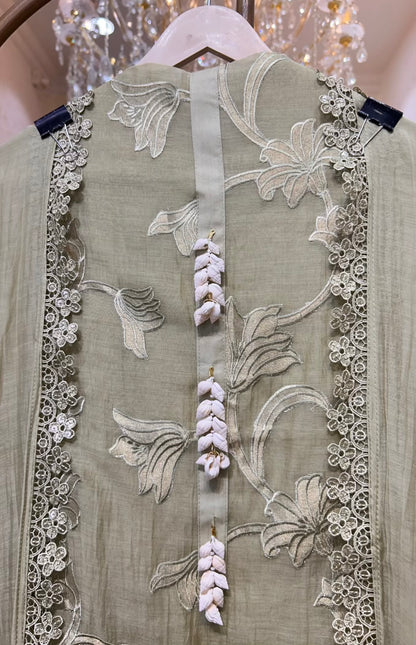 Aabira Tissue Appliqué Suit (Pista Green)