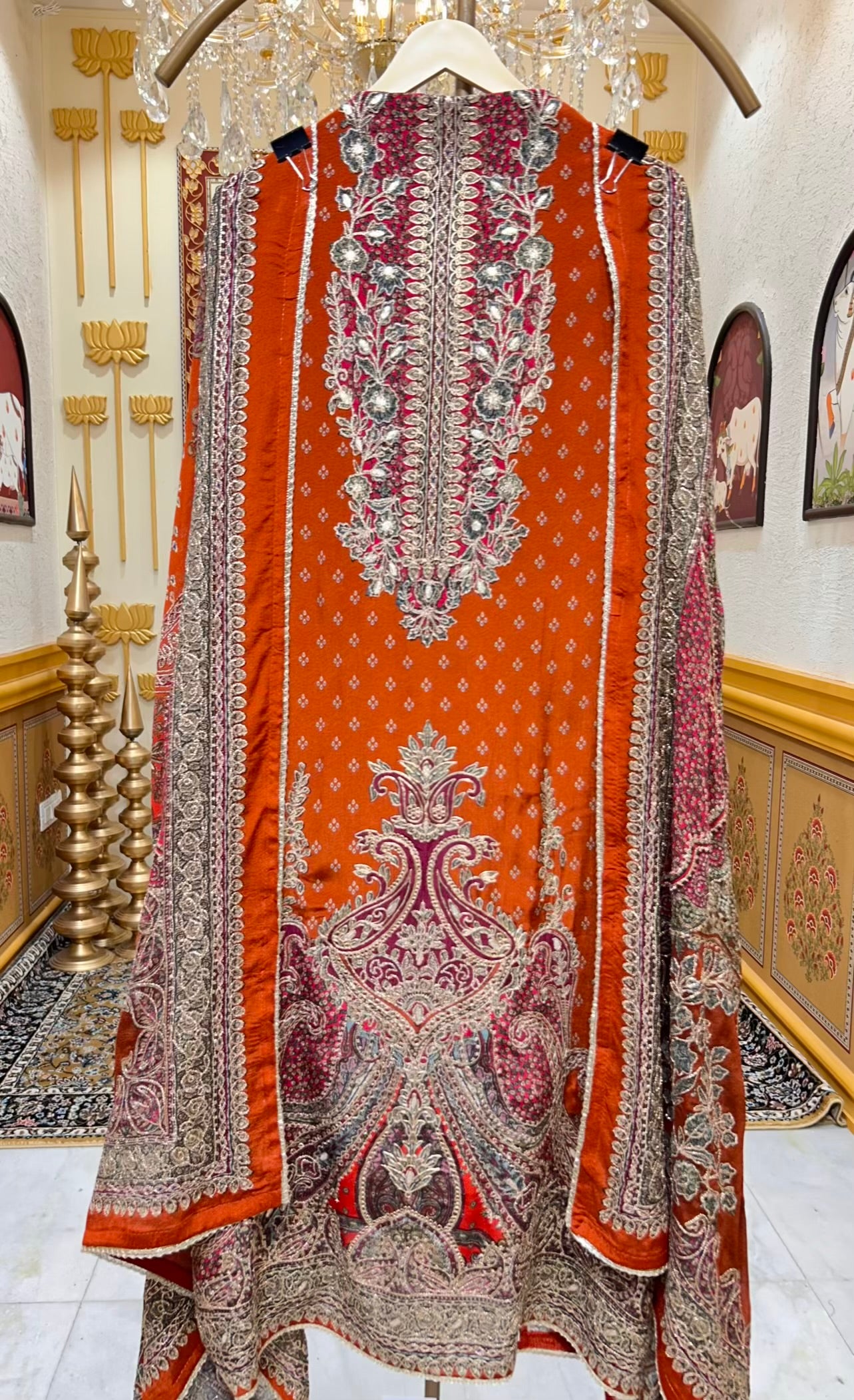 Ishqra Zari Bloom Suit (Rust)