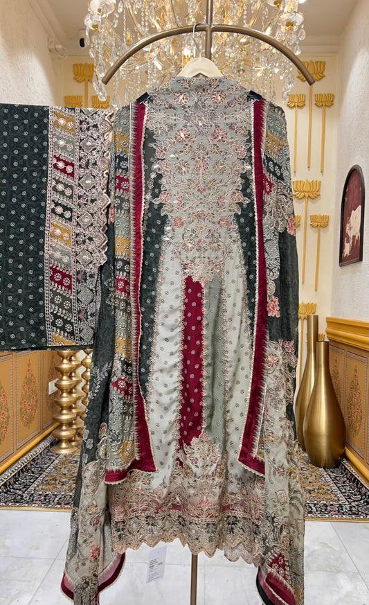 Ishvaya Zari Print Suit (Dark Green)