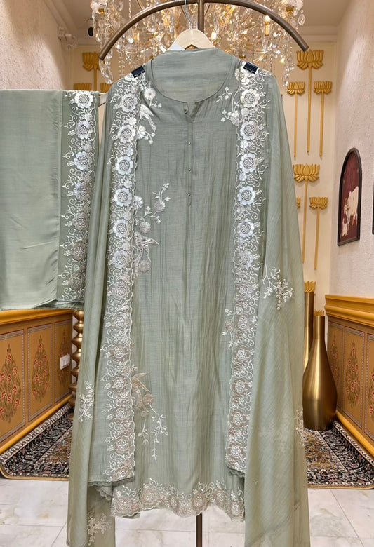 Mehru Leather Loom Suit (Green)
