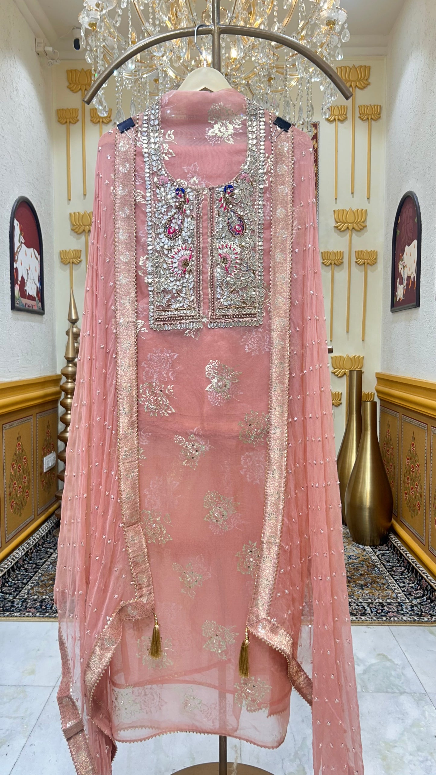 Mehrina Tissue Noor Suit (Peach)