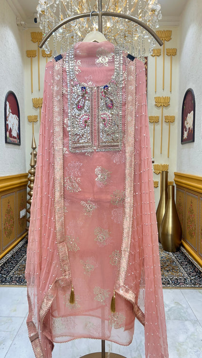 Mehrina Tissue Noor Suit (Peach)