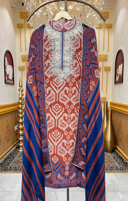 Aavira Sehra Silk Suit (Rust)