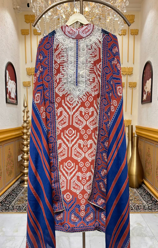 Aavira Sehra Silk Suit (Rust)