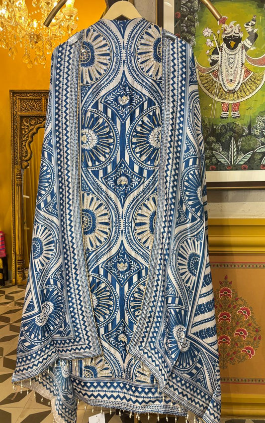 Taabir Printed Suit (Peacock Blue)