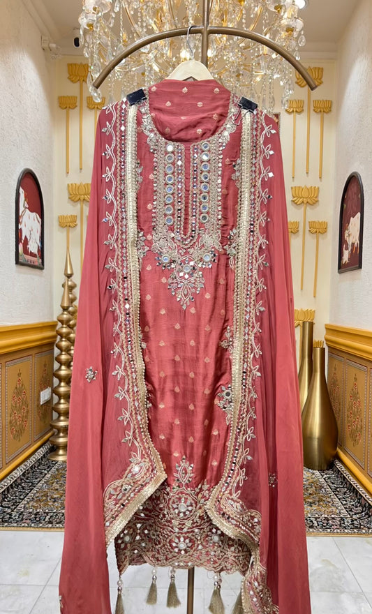 Ishira Banarasi Sheesha Suit (Pink)