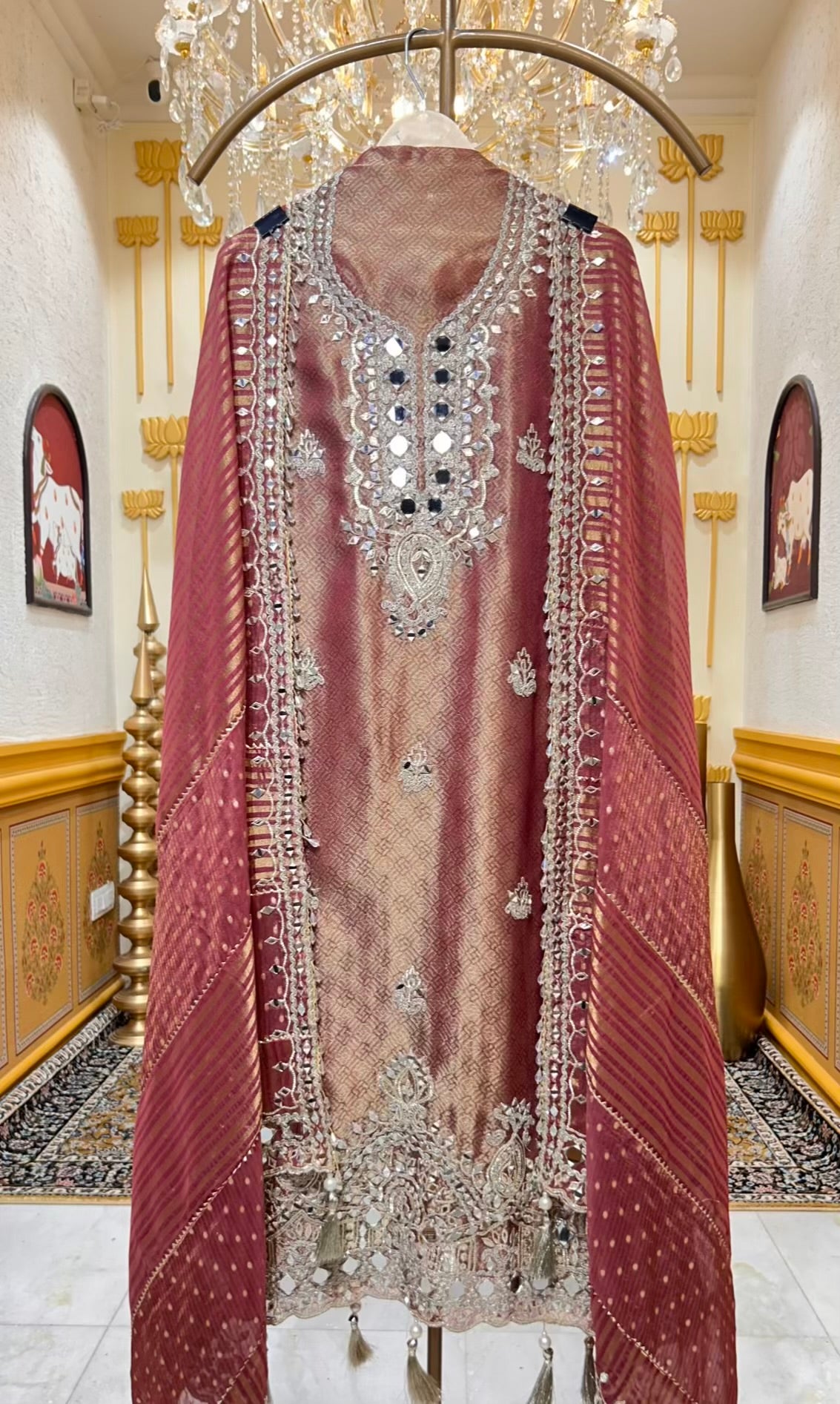 Nazneen Shimmer Dori Suit (Wine)