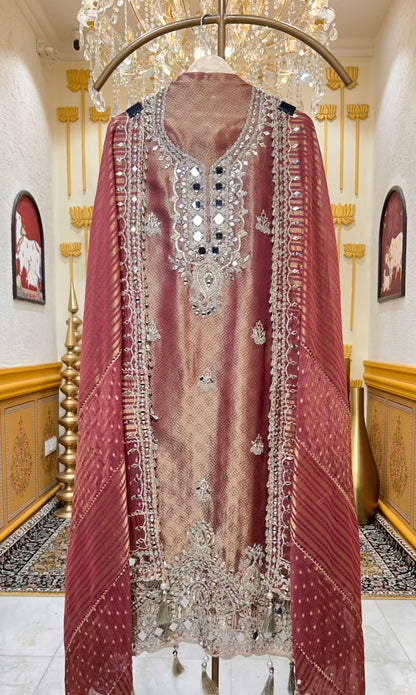 Nazneen Shimmer Dori Suit (Wine)