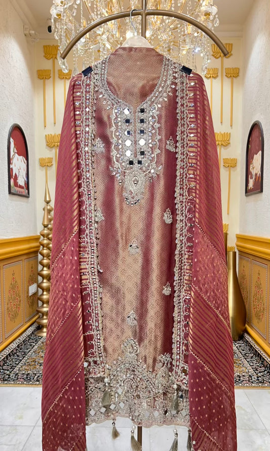 Nazneen Shimmer Dori Suit (Wine)