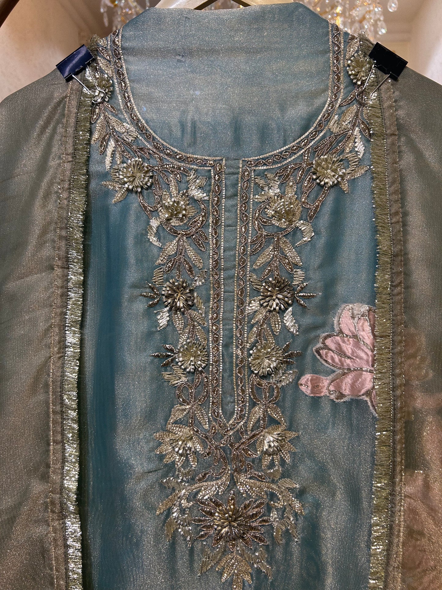 Satin Patra Kinari Suit (Sea Green)