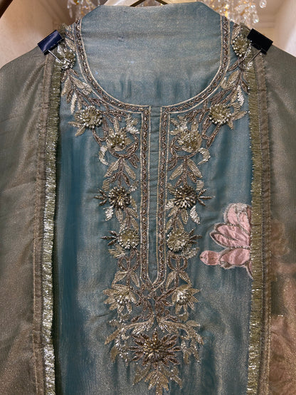 Satin Patra Kinari Suit (Sea Green)