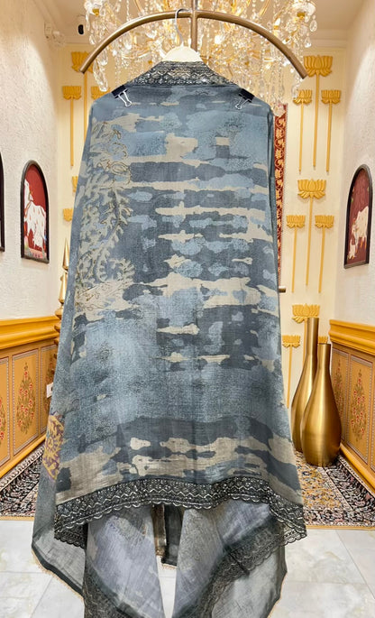 Zehna Neckline Naqsh Suit (Dark Grey)