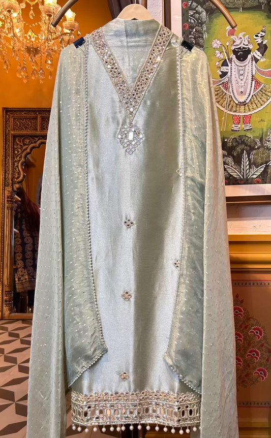 Mirazeen Organza Suit (Pista Green)