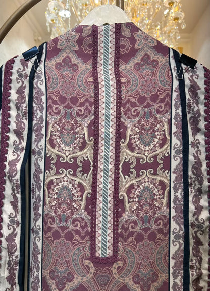 Ruhana Printed Pashmina Suit (Wine)