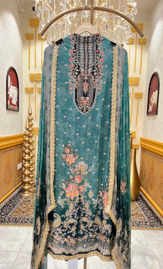 Elvaira Cutdana Organza Suit (Peacock Green)