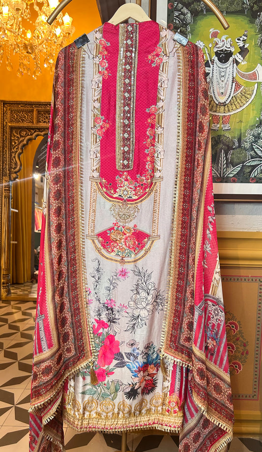 Nayeli Muslin Silk Suit (Pink)