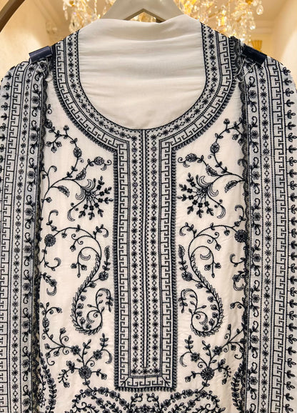 Elara Chanderi Threadloom Suit (White & Black)