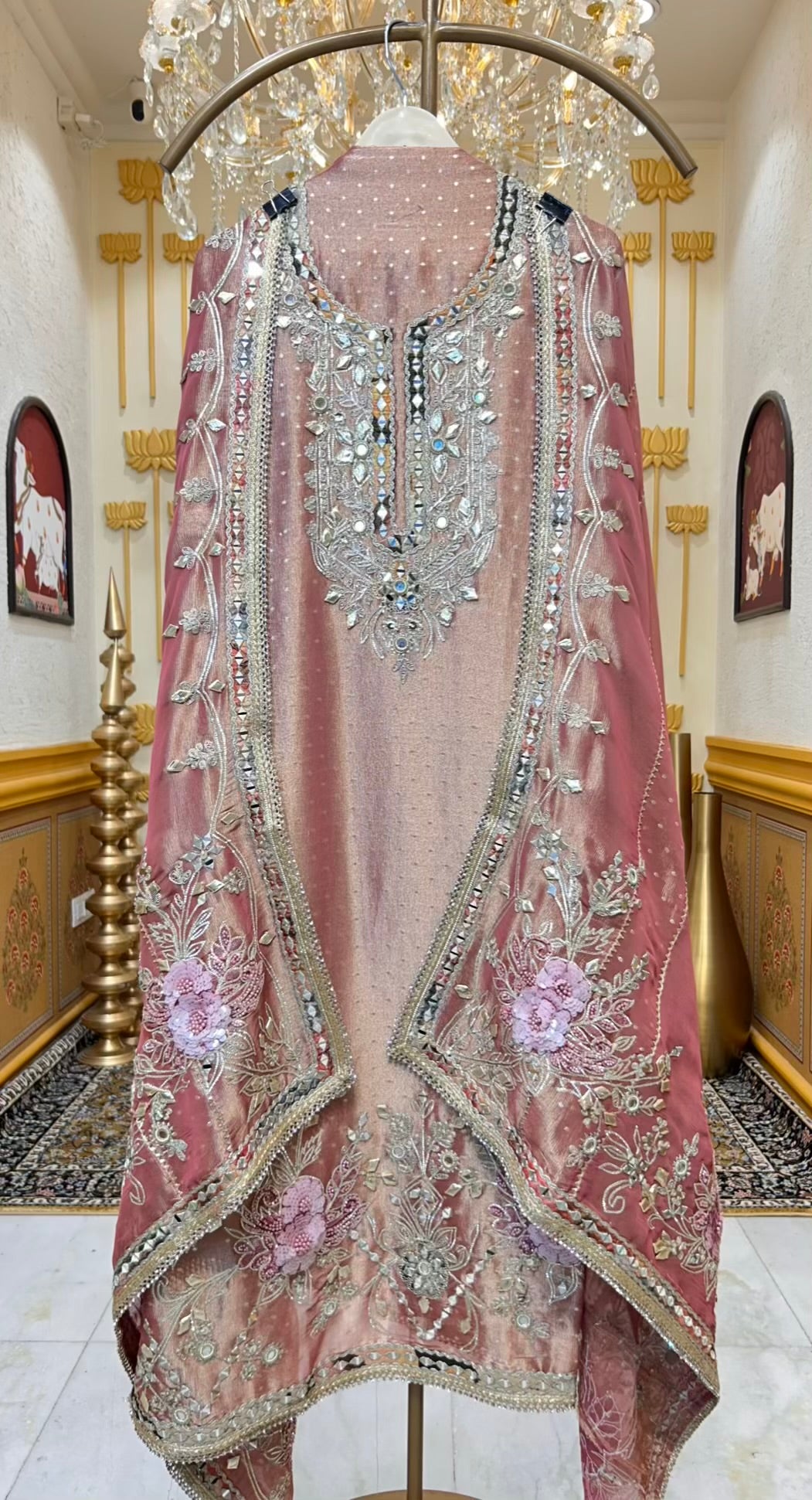 Mahzara Gota Mirror Suit (Pink)
