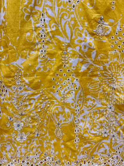 Aafiya Cotton Veil Suit (Yellow)