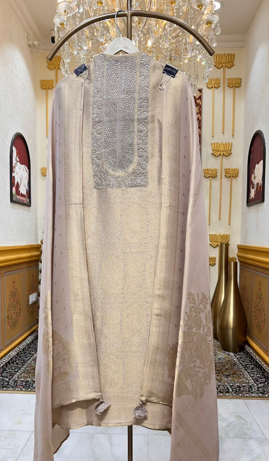 Sahira Zari Brocade Suit (Beige)