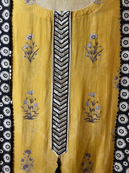 Aarvika Muslin Silk Suit (Mustard)