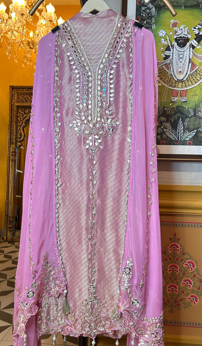 Saanvari Shimmer Organza Suit (Lavender)